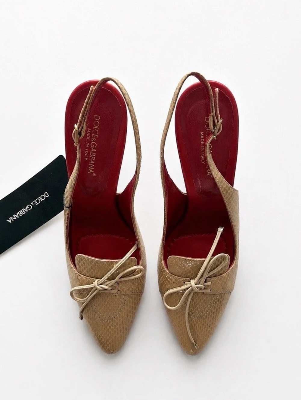 Dolce & Gabbana Pointed Toe Slingback Heels in Red & Gold EU 37